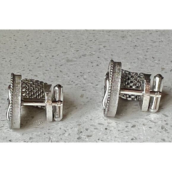 Vintage Swank Silver-Tone Oval Wishbone Cufflinks Rhinestone Accent - Picture 2 of 11